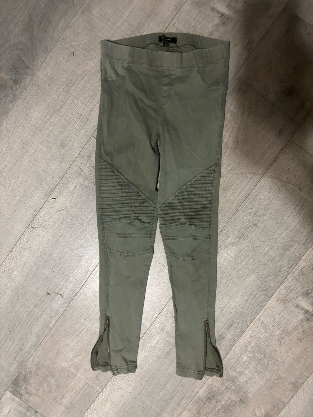 Beulah Olive Green Skinny Moto Jeans